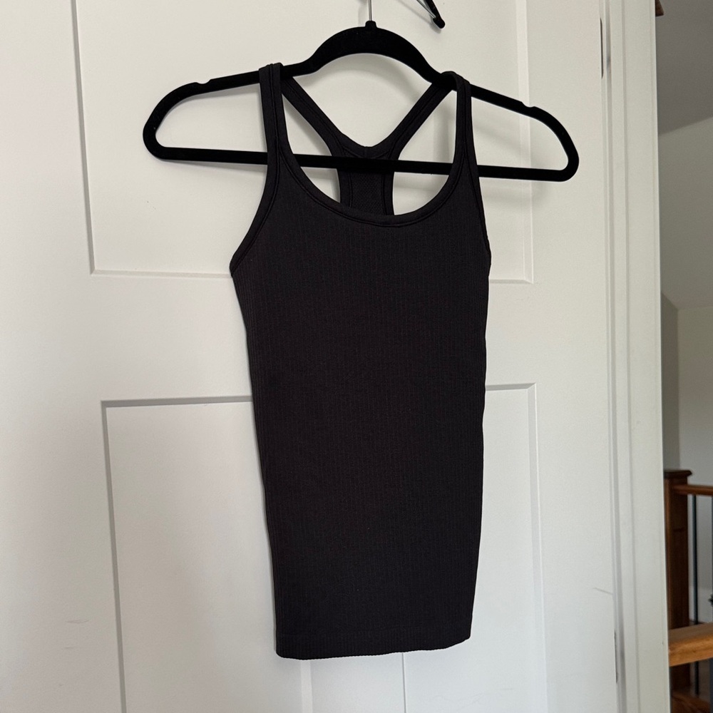 Black Ribbed Racerback Tank Top - Women